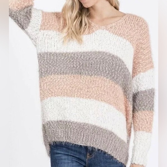 Davi Dani Tunic Long Line Sweater Womens Medium Oversized Popcorn Knit Neutrals - Picture 2 of 13